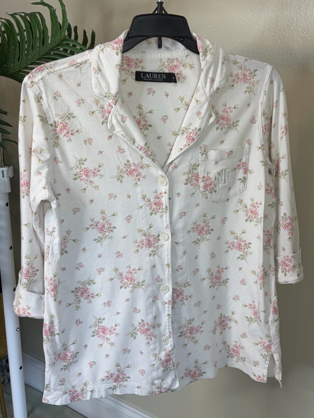 Lauren Ralph Lauren Floral Button Up Top S Cottagecore Pajama Blouse